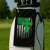 Irish American Flag Ireland Flag St Patricks Day Gift Cross Golf Towel thumb 2