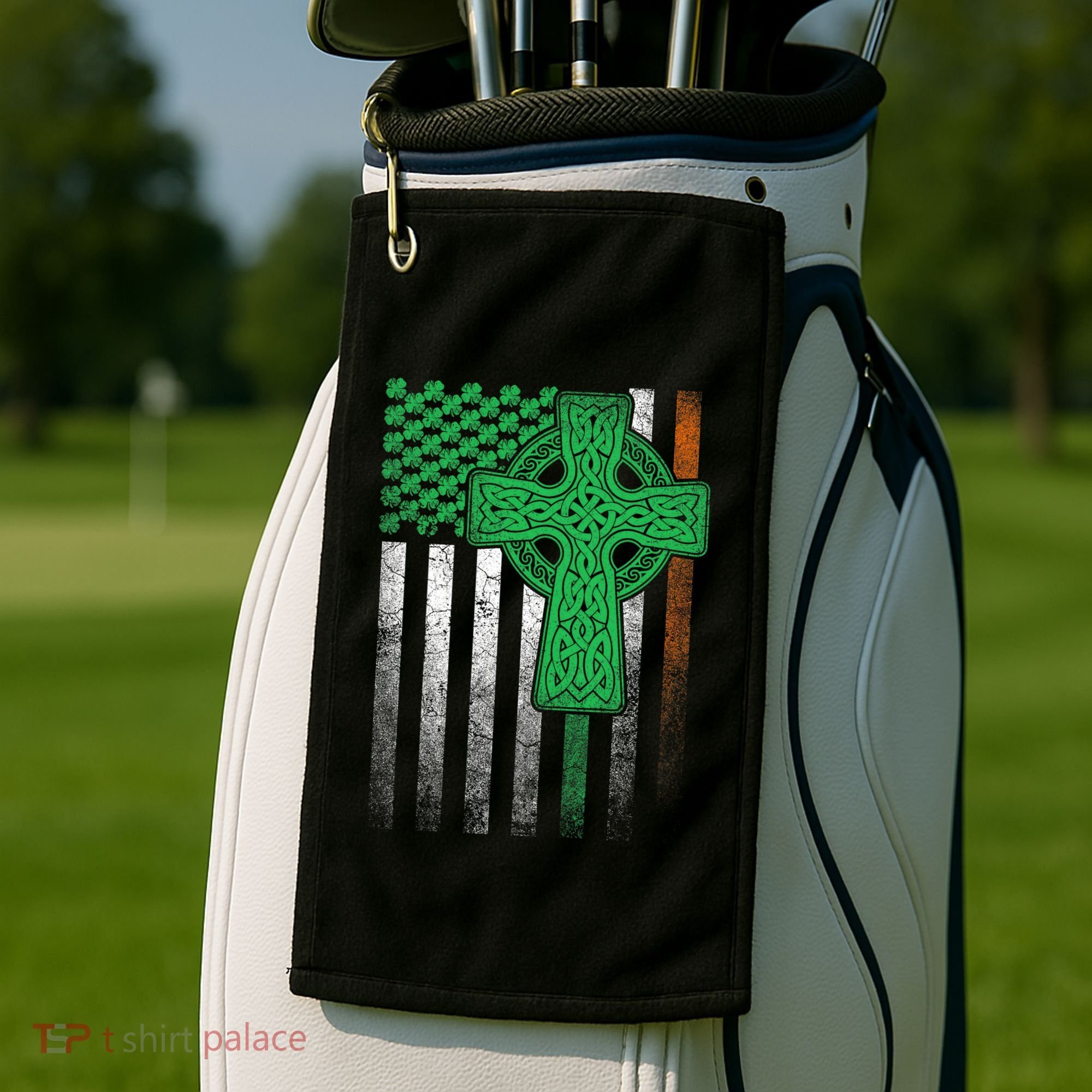 Irish American Flag Ireland Flag St Patricks Day Gift Cross Golf Towel