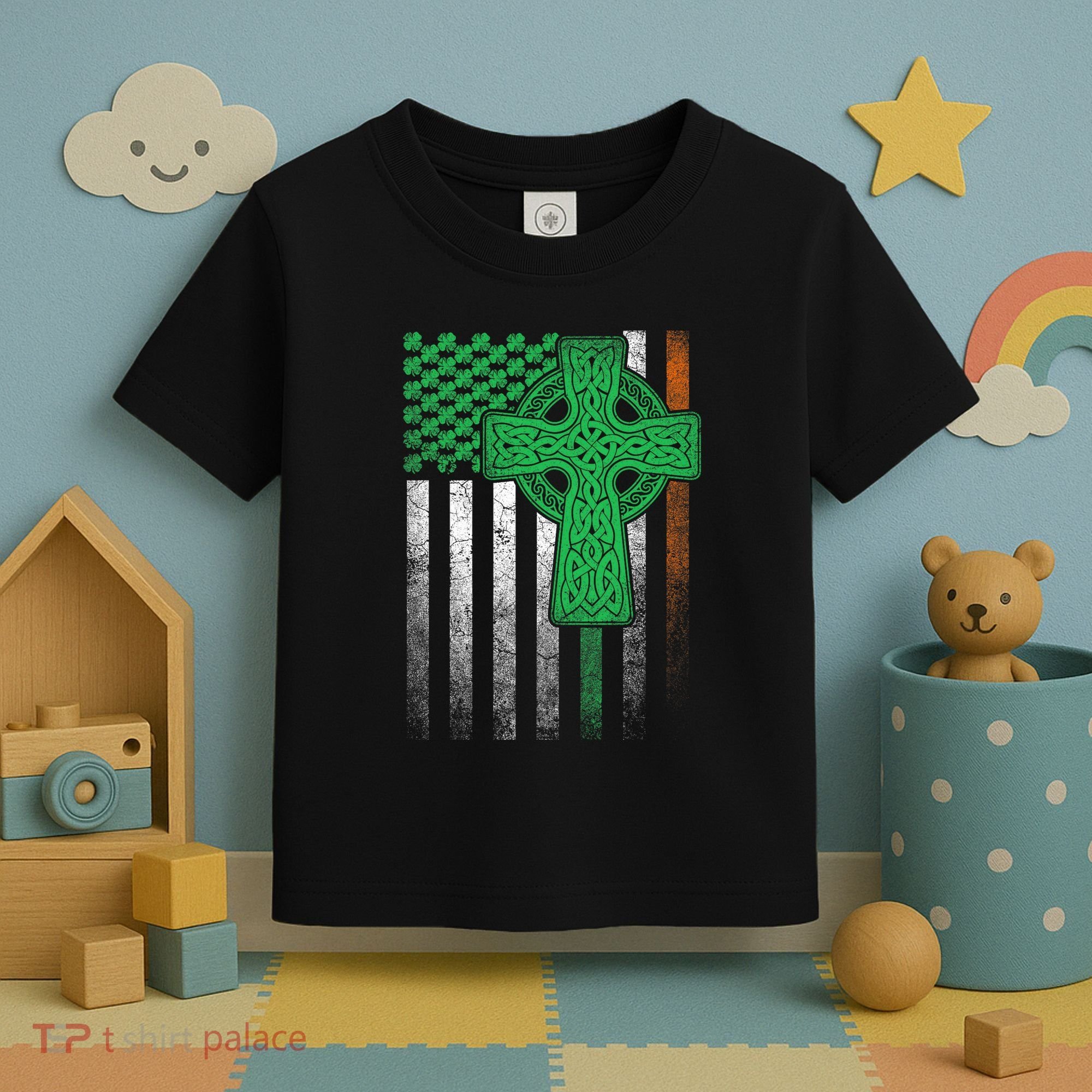 Irish American Flag Ireland Flag St Patricks Day Gift Cross Toddler T-Shirt
