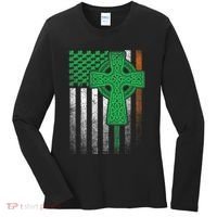 Irish American Flag Ireland Flag St Patricks Day Gift Cross Women's Long Sleeve Shirt thumb 0
