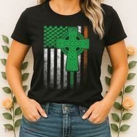 Irish American Flag Ireland Flag St Patricks Day Gift Cross Women's T-Shirt thumb 2