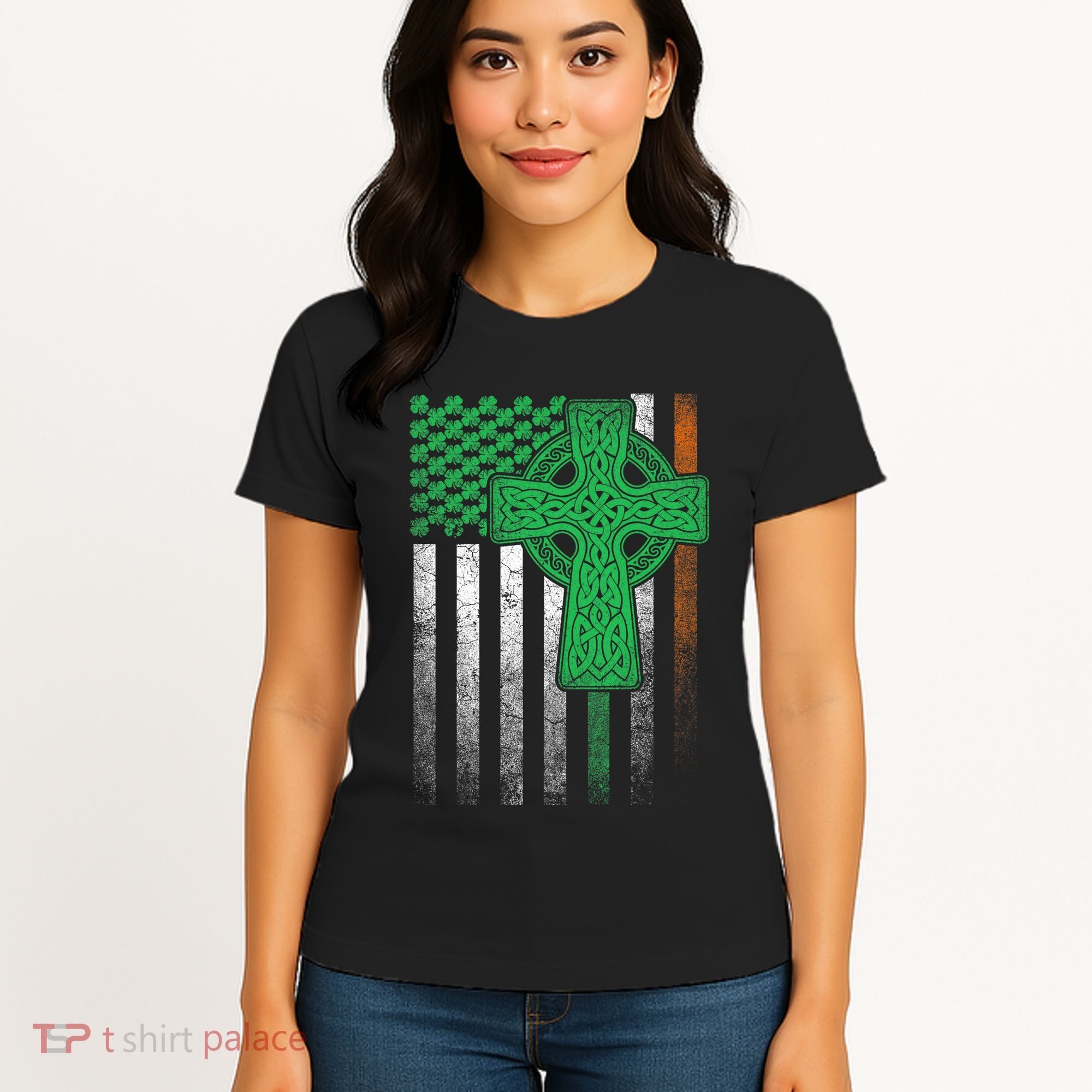 Irish American Flag Ireland Flag St Patricks Day Gift Cross Women's T-Shirt