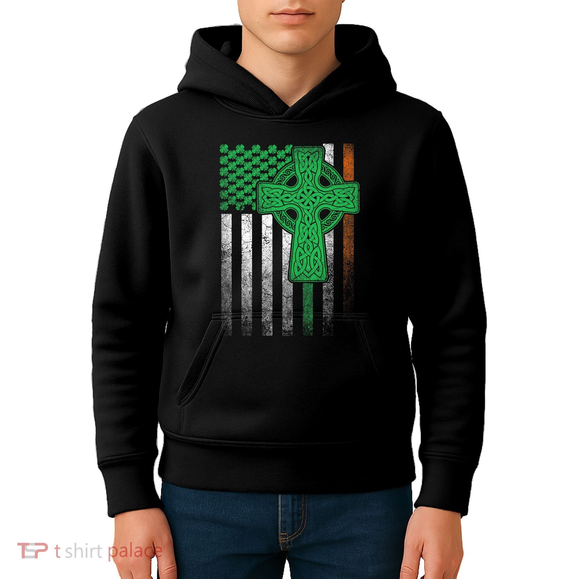 Irish American Flag Ireland Flag St Patricks Day Gift Cross Kids Hoodie