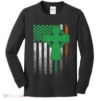 Irish American Flag Ireland Flag St Patricks Day Gift Cross Kids Long Sleeve Shirt thumb 0