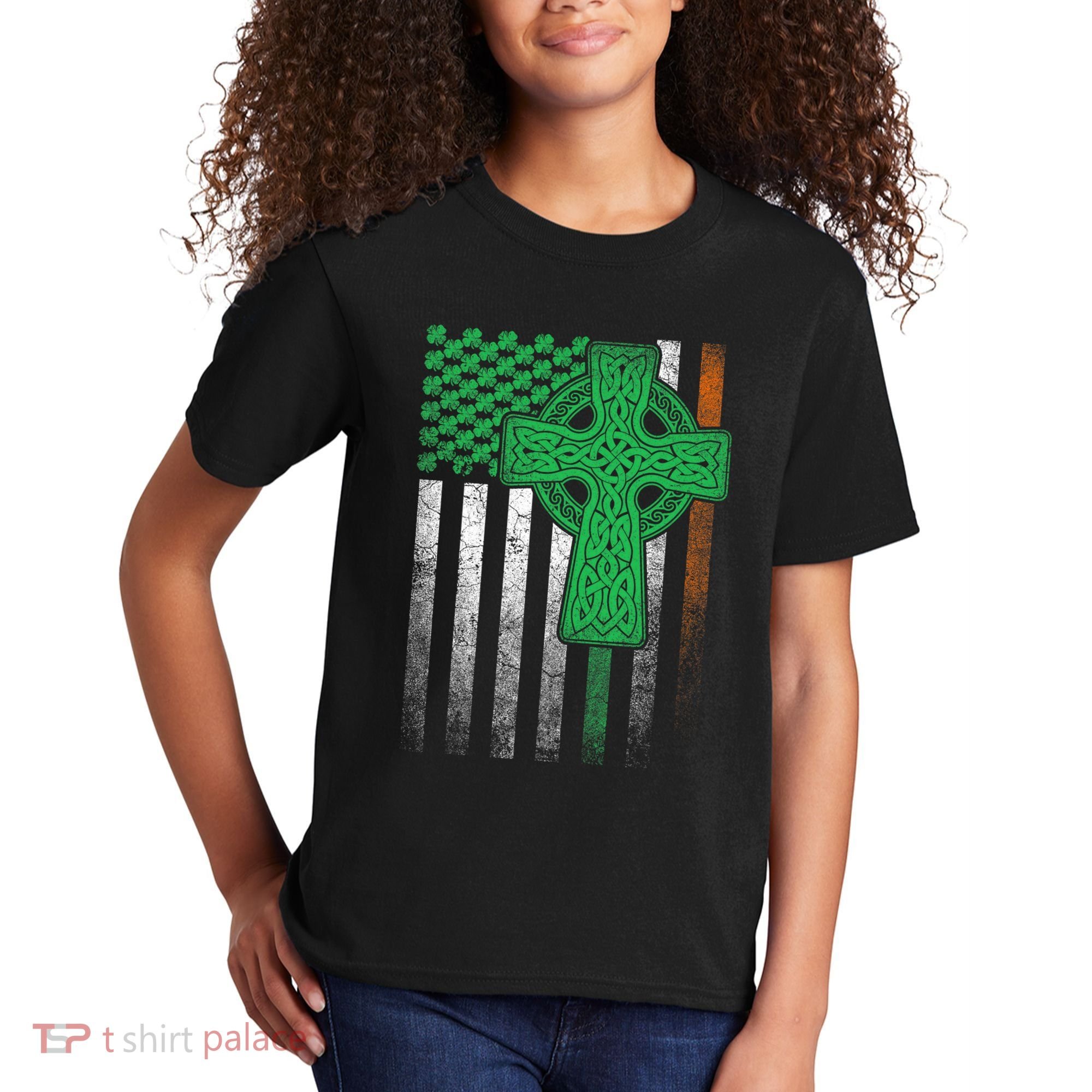 Irish American Flag Ireland Flag St Patricks Day Gift Cross Kids T-Shirt