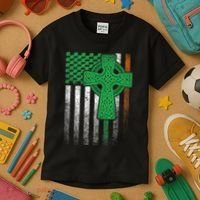 Irish American Flag Ireland Flag St Patricks Day Gift Cross Kids T-Shirt thumb 3