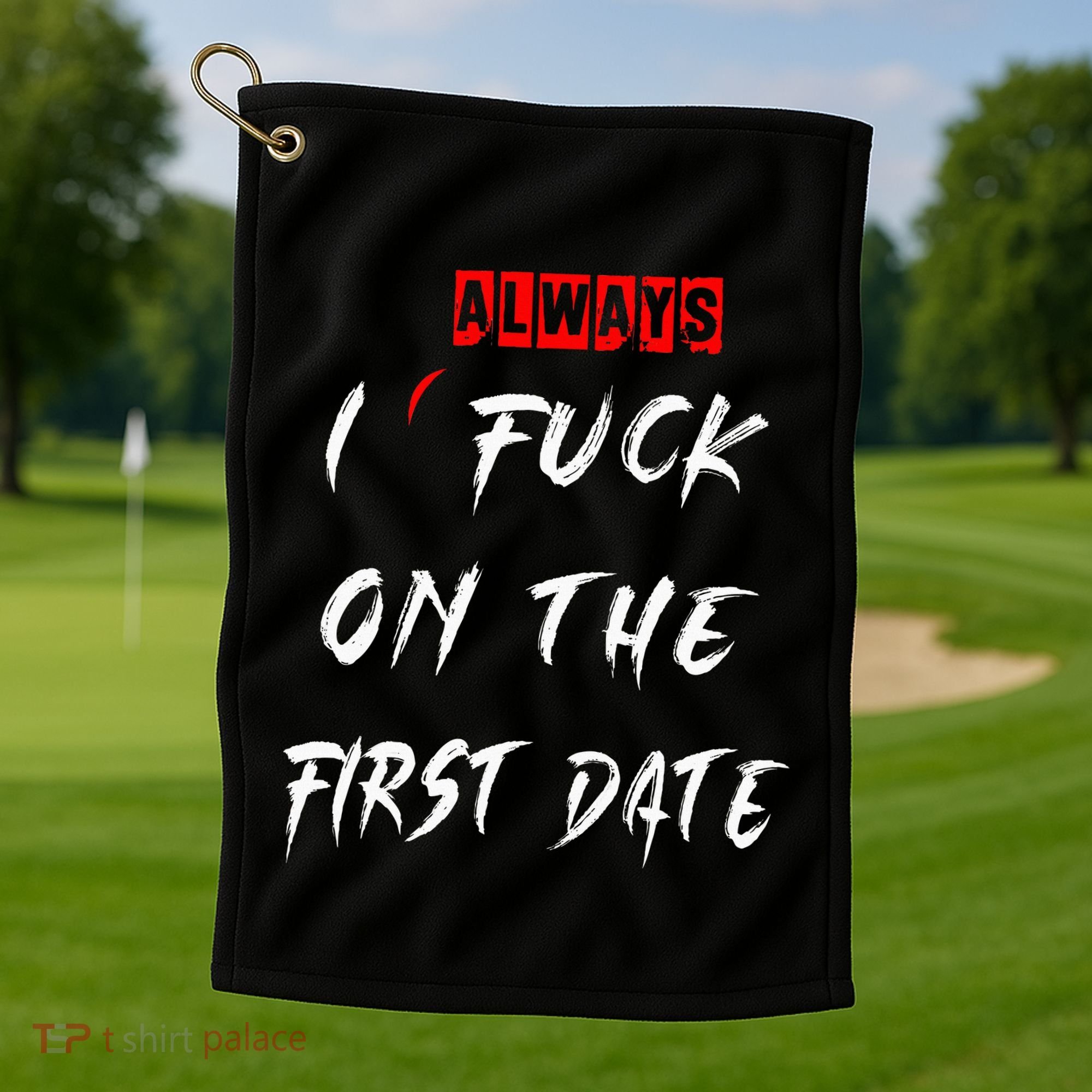 I Always Fuck On The First Date Funny First Date Golf Towel