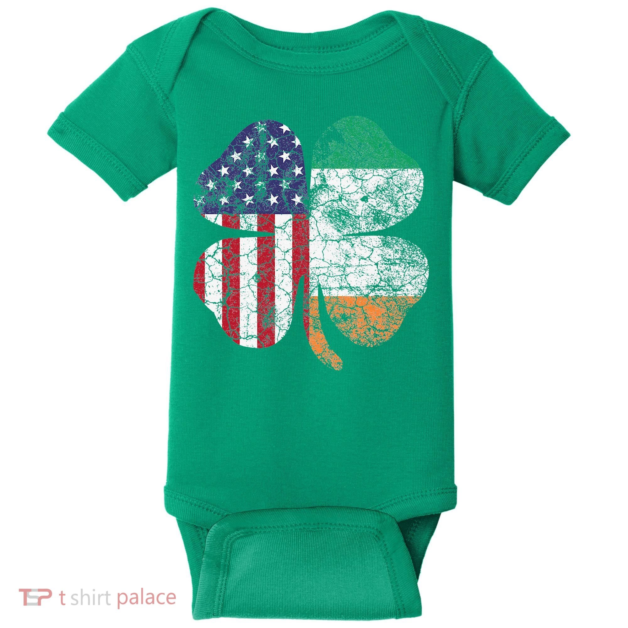 Irish American Flag Ireland Flag ST PATRICKS DAY Gift Lucky Baby Bodysuit