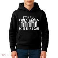 Its All Fun And Games Until Someone Misses A Scan Postal Kids Hoodie thumb 4