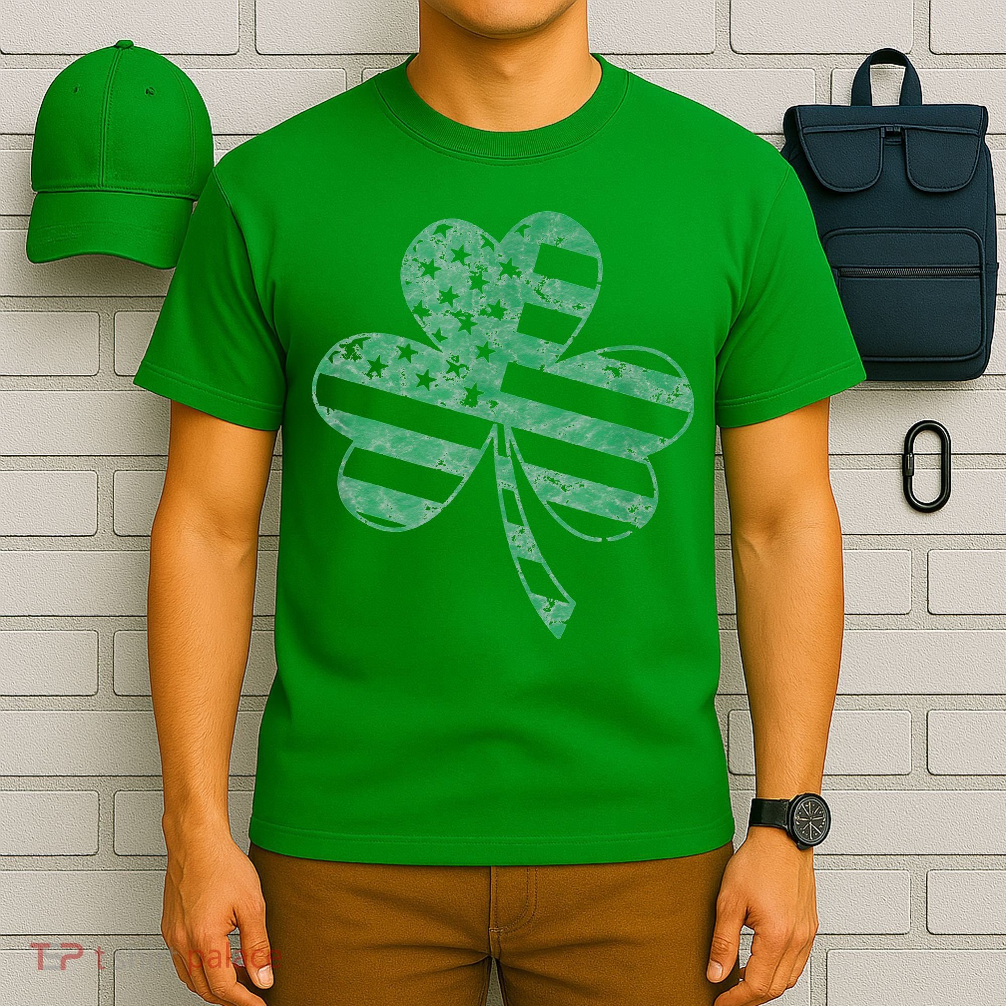 Irish American Flag Vintage Shamrock St Patricks Day T-Shirt