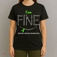 I Am Fine Mental Health Awareness Ribbon Green T-Shirt thumb 4