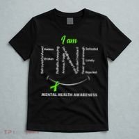 I Am Fine Mental Health Awareness Ribbon Green T-Shirt thumb 5