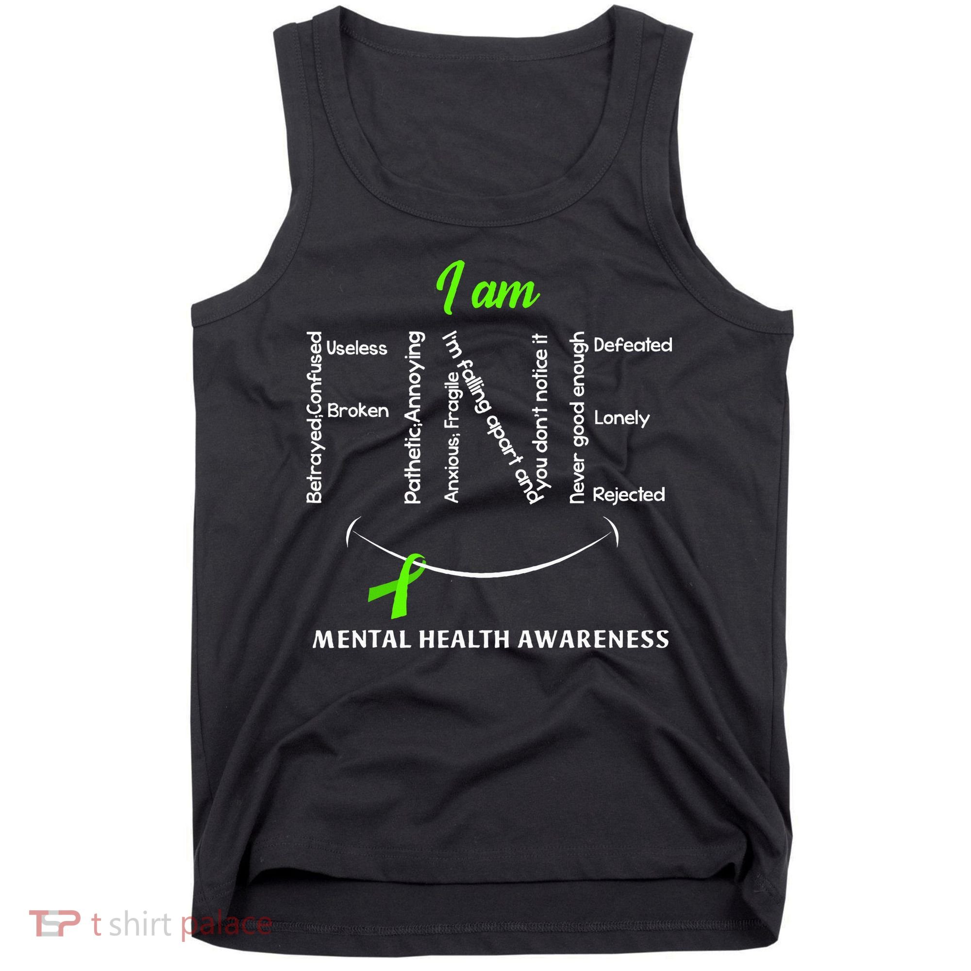 I Am Fine Mental Health Awareness Ribbon Green Tank Top