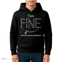 I Am Fine Mental Health Awareness Ribbon Green Kids Hoodie thumb 4