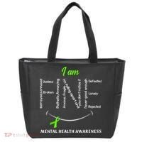 I Am Fine Mental Health Awareness Ribbon Green Tote Bag thumb 0