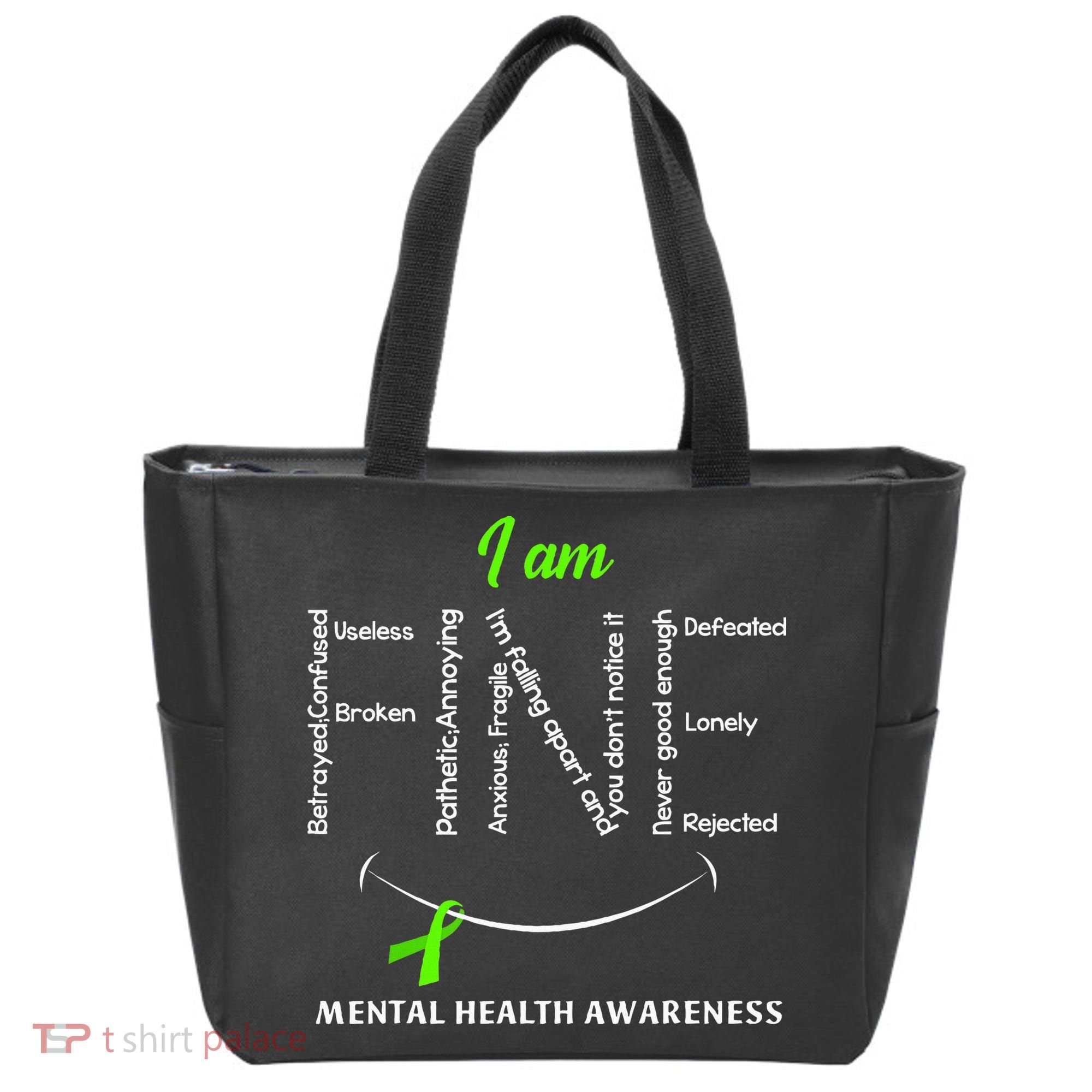 I Am Fine Mental Health Awareness Ribbon Green Tote Bag