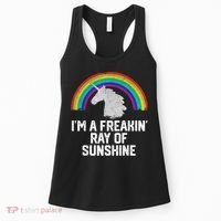 Im A Freakin Ray Of Sunshine RAINBOW UNICORN Girls Women's Tank Top thumb 0