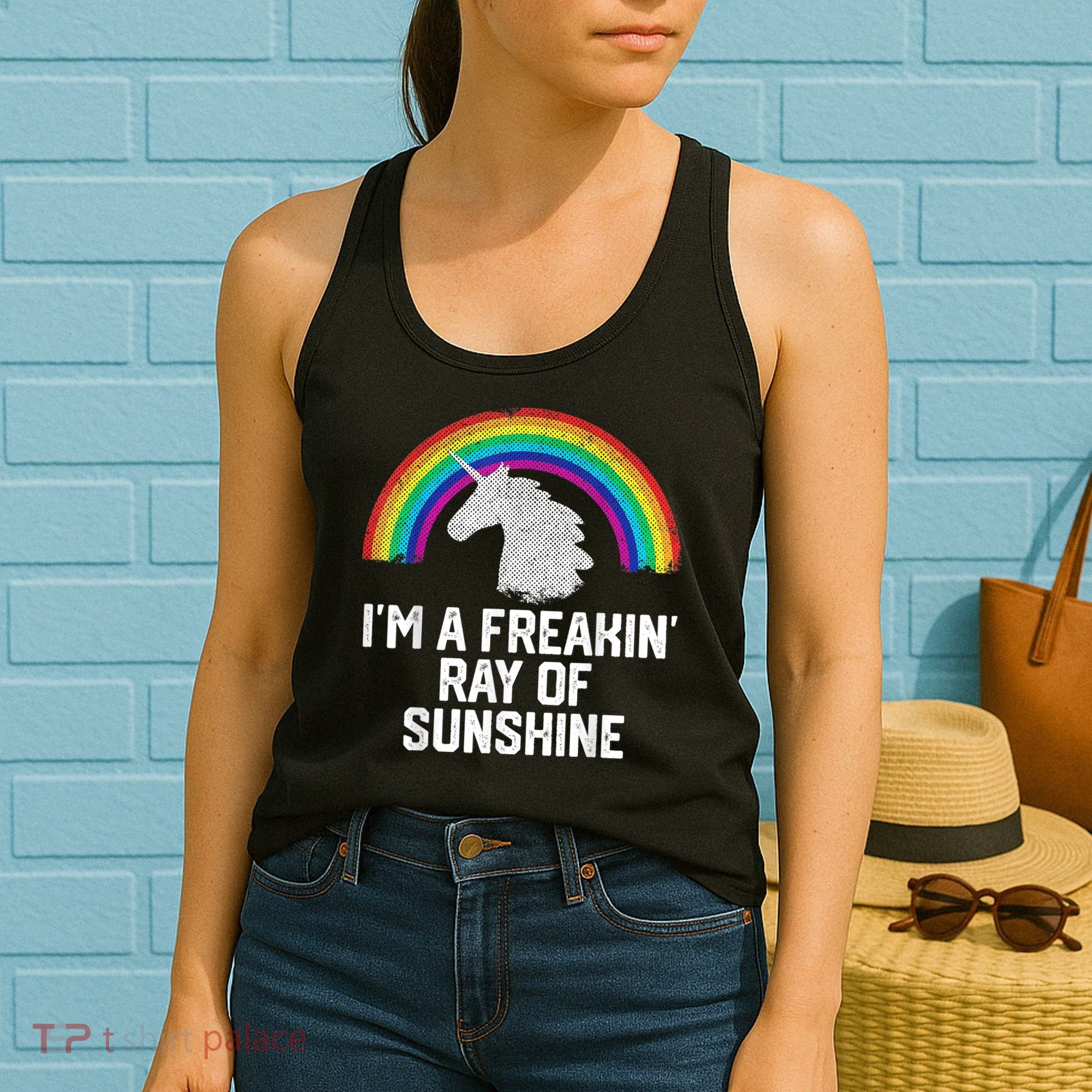Im A Freakin Ray Of Sunshine RAINBOW UNICORN Girls Women's Tank Top