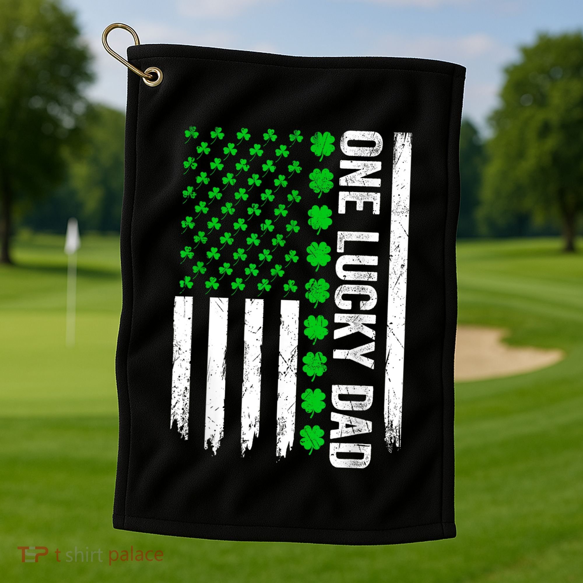 Irish American Flag One Lucky Dad Shamrock St PatrickS Day Golf Towel