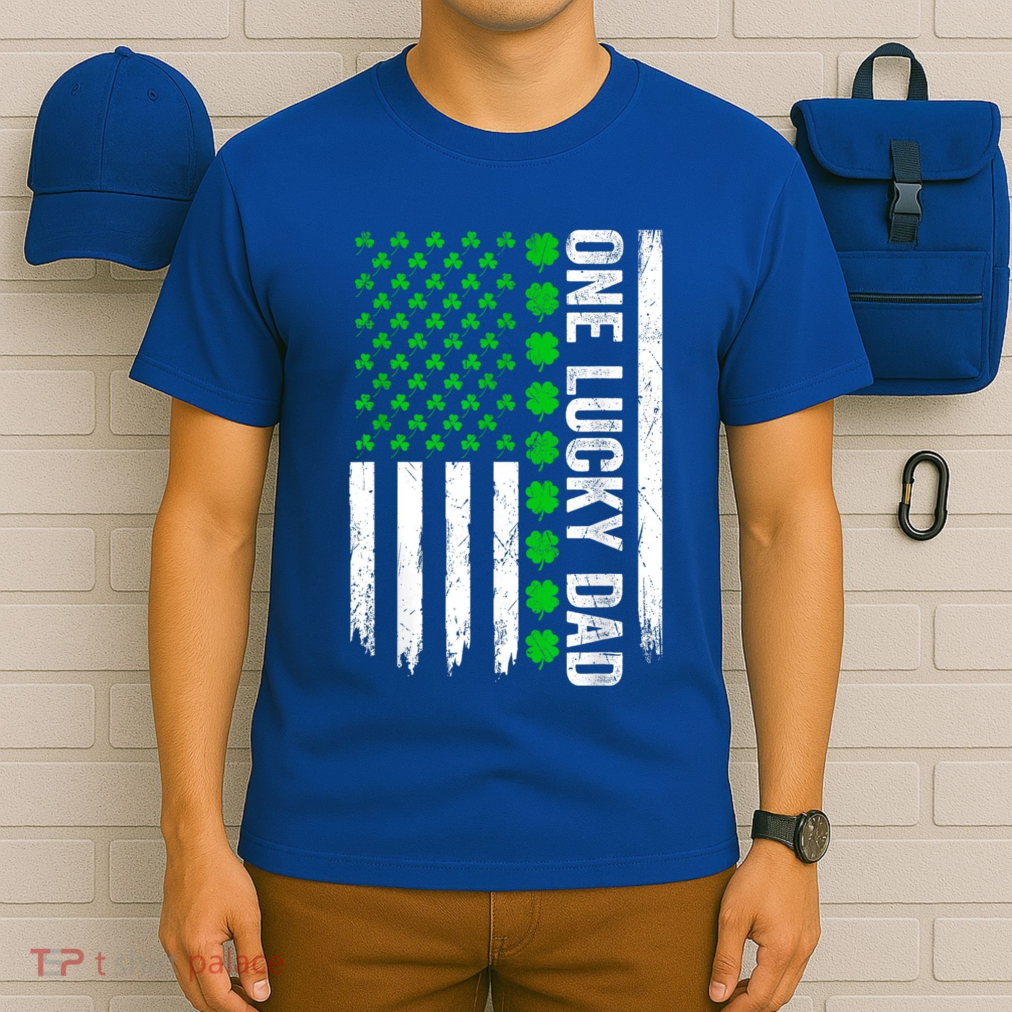 Irish American Flag One Lucky Dad Shamrock St PatrickS Day T-Shirt