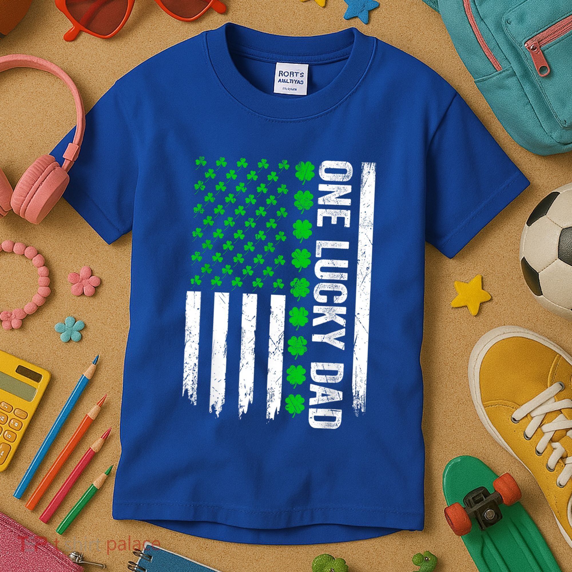 Irish American Flag One Lucky Dad Shamrock St PatrickS Day Kids T-Shirt