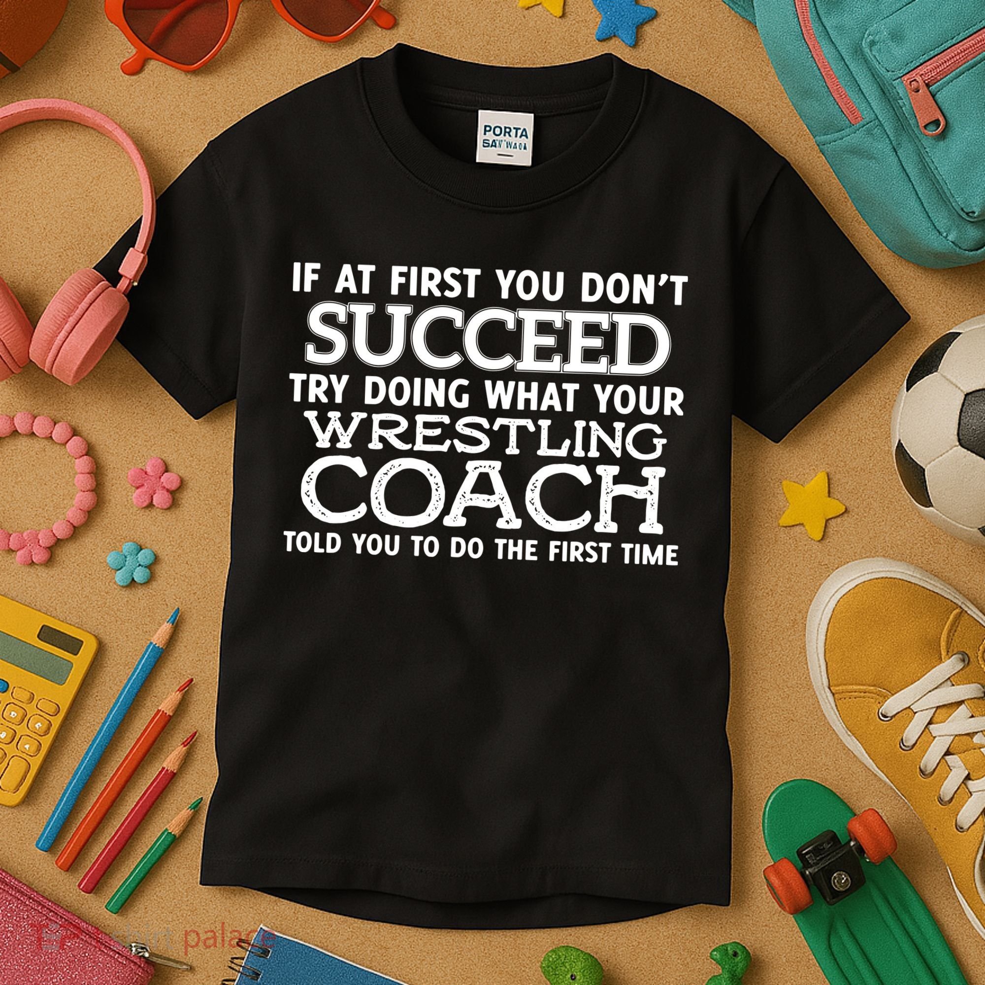If At First You Dont Succeed Funny Wrestling Coach Kids T-Shirt