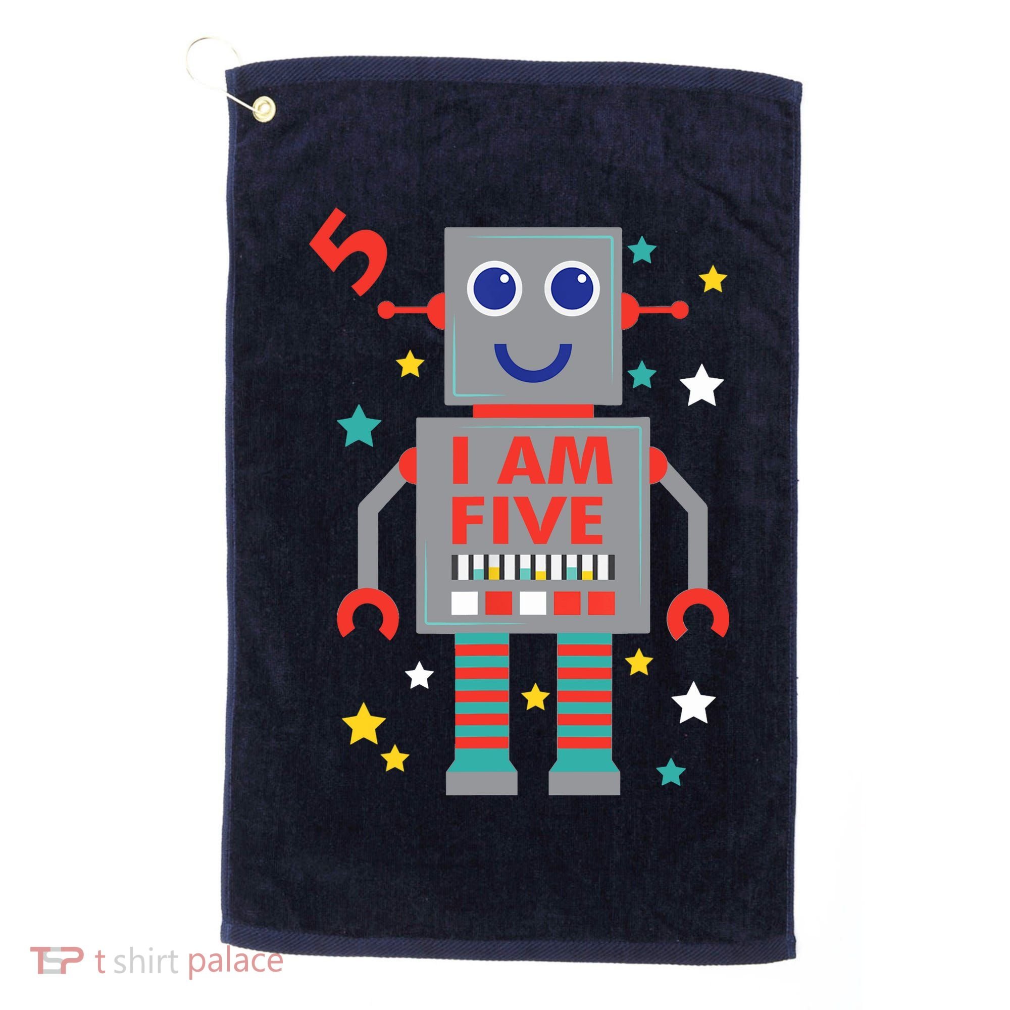 I Am Five Robot Funny Robotics 5 Year Old Birthday Party Golf Towel