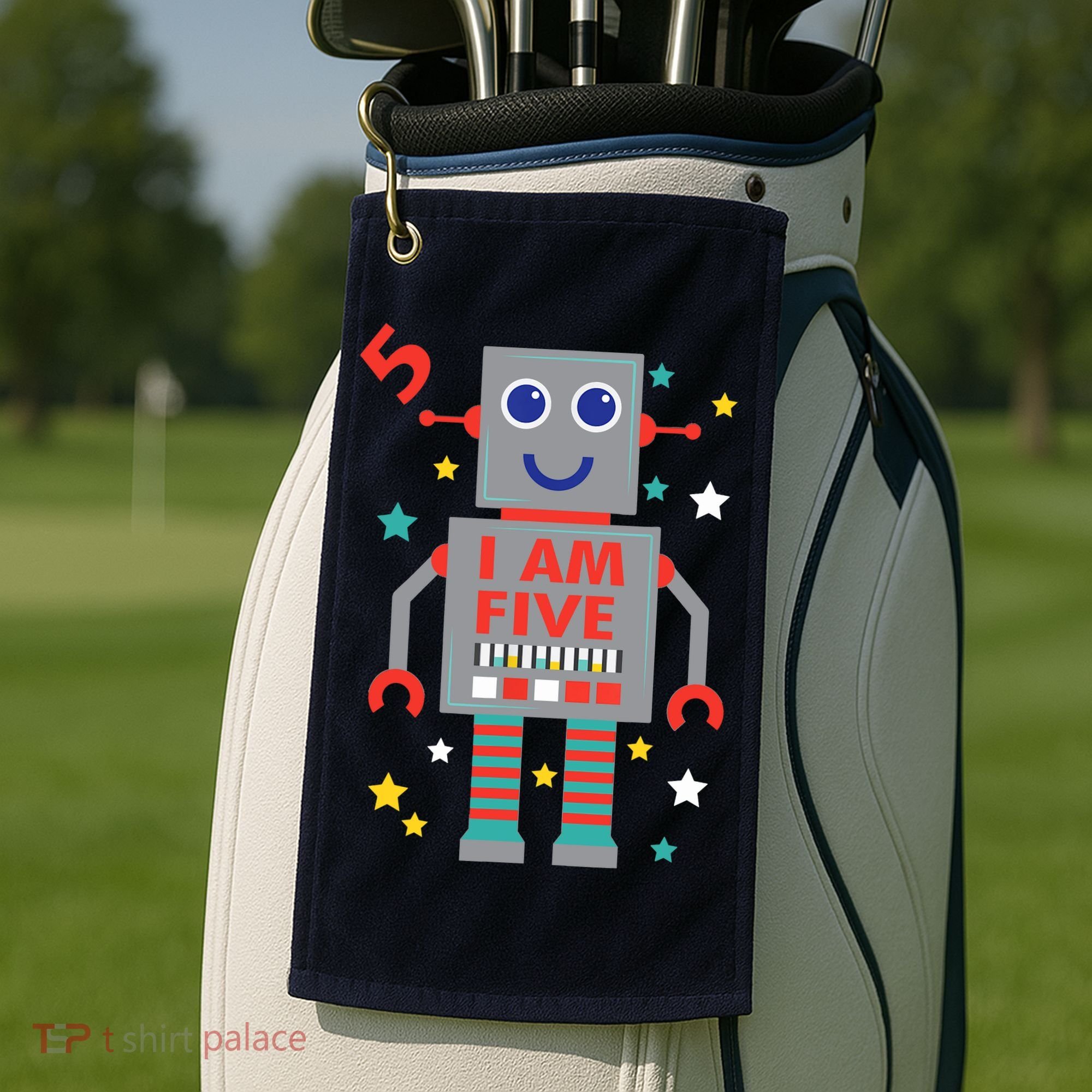 I Am Five Robot Funny Robotics 5 Year Old Birthday Party Golf Towel