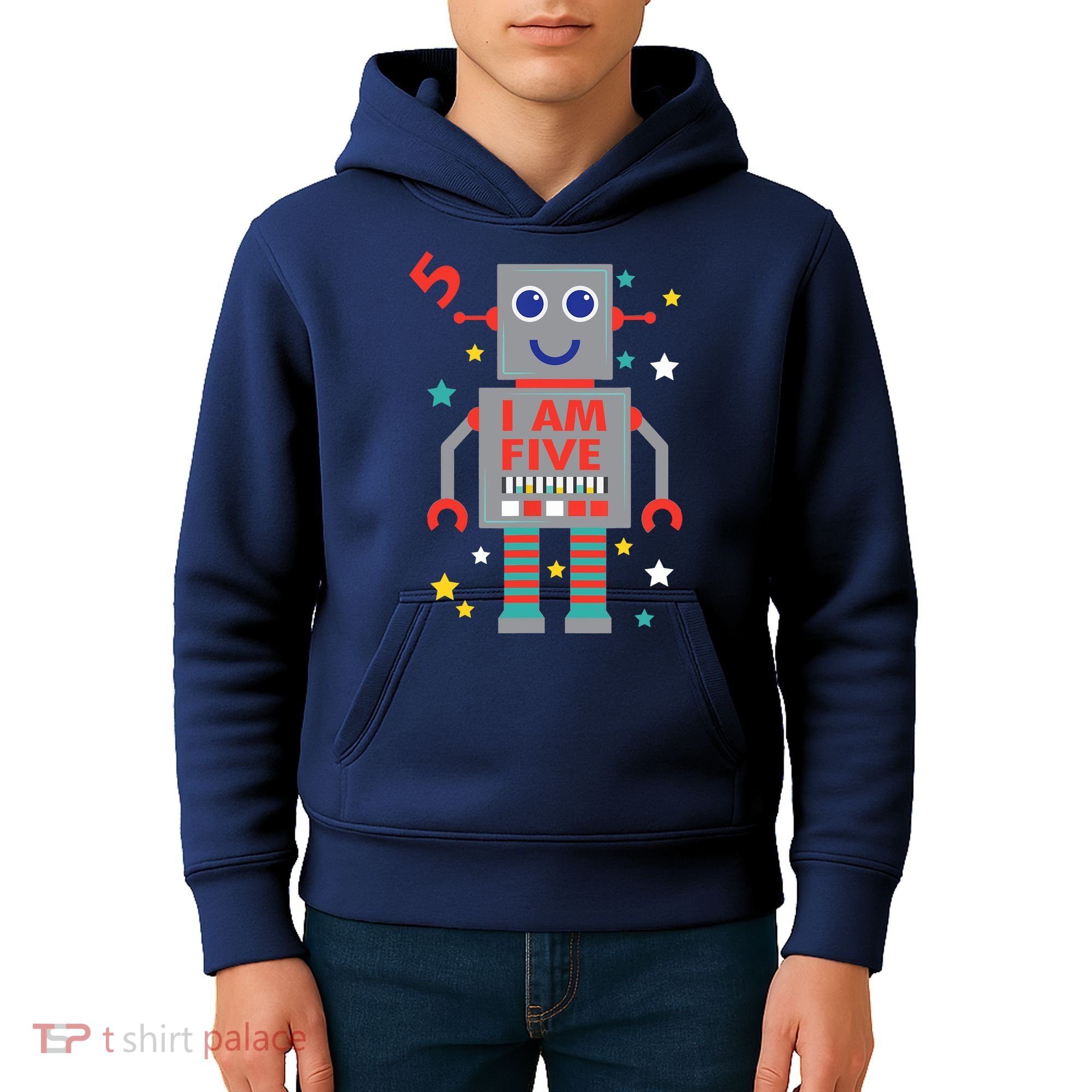 I Am Five Robot Funny Robotics 5 Year Old Birthday Party Kids Hoodie