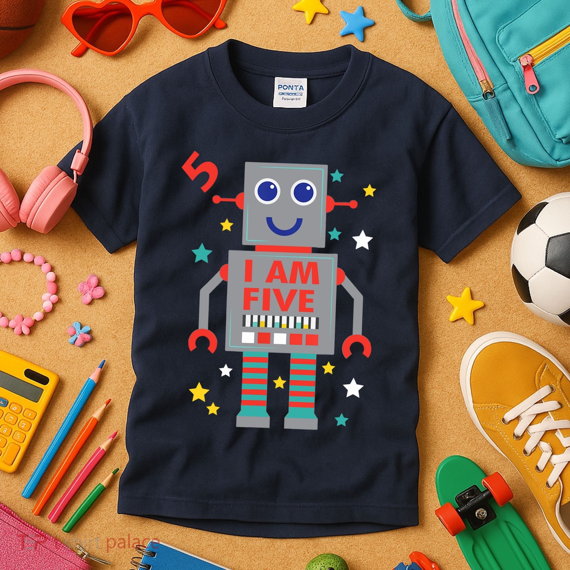 I Am Five Robot Funny Robotics 5 Year Old Birthday Party Kids T-Shirt