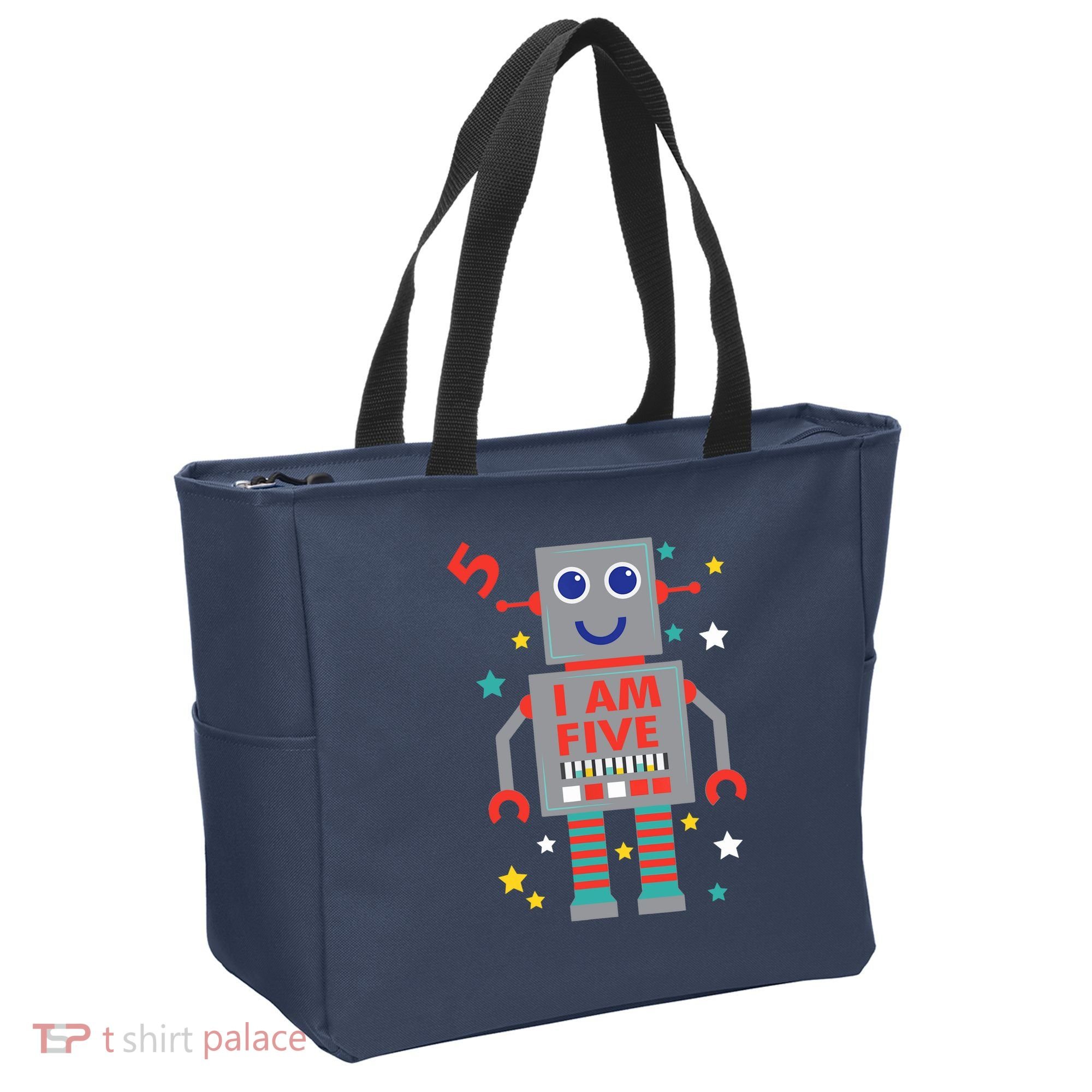 I Am Five Robot Funny Robotics 5 Year Old Birthday Party Tote Bag