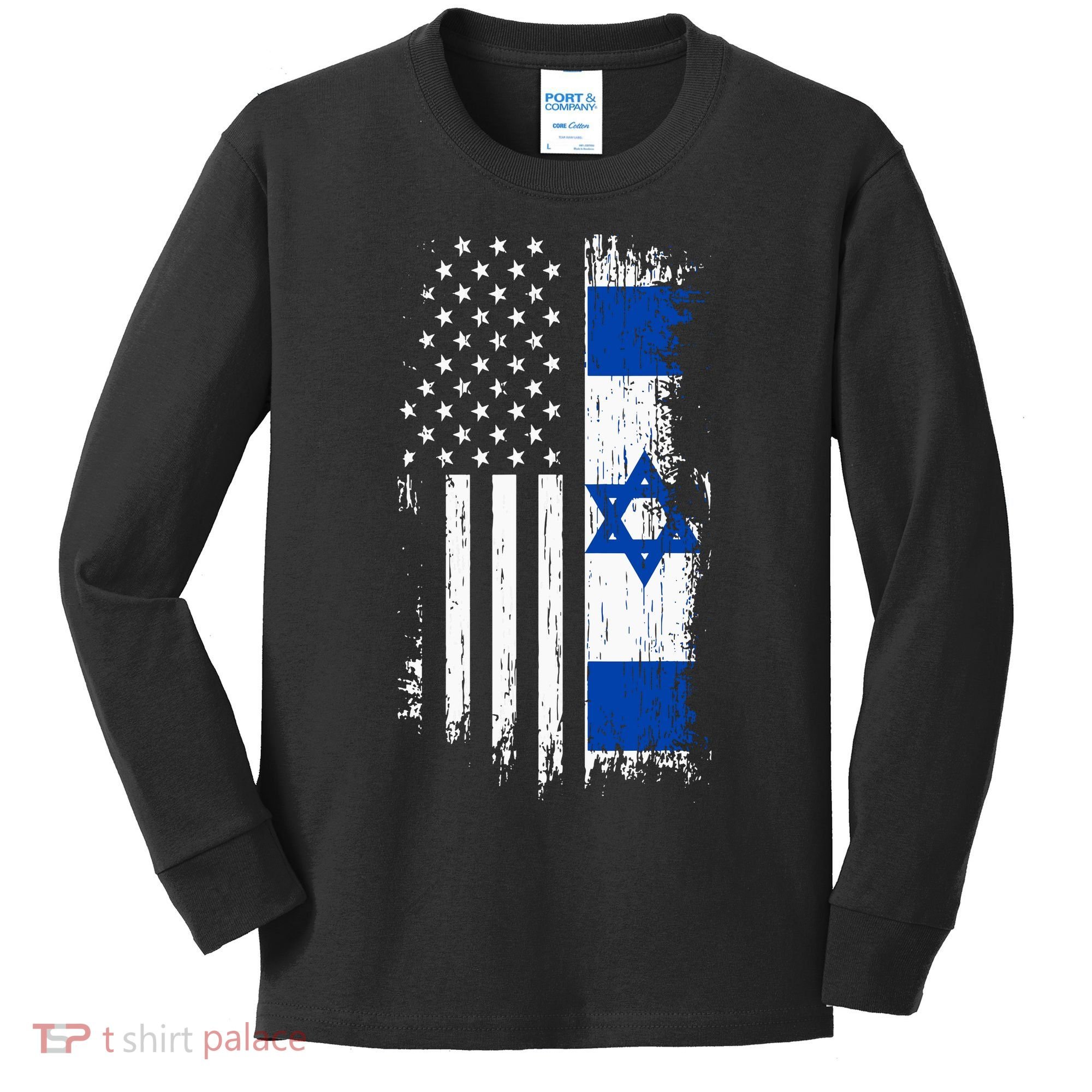 Israeli American Flag Pride Israel Usa Kids Long Sleeve Shirt