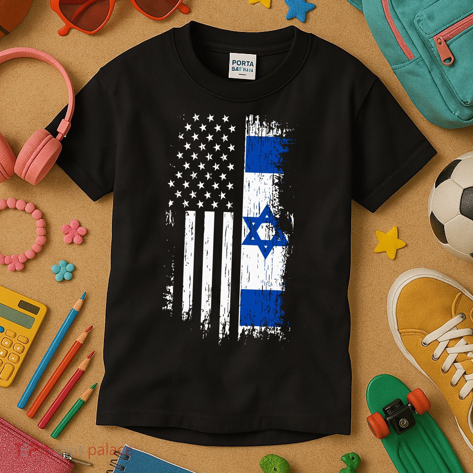 Israeli American Flag Pride Israel Usa Kids T-Shirt