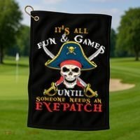 It's All Fun & Games Until Someone Needs An Eyepatch Pirate Skull Golf Towel thumb 1