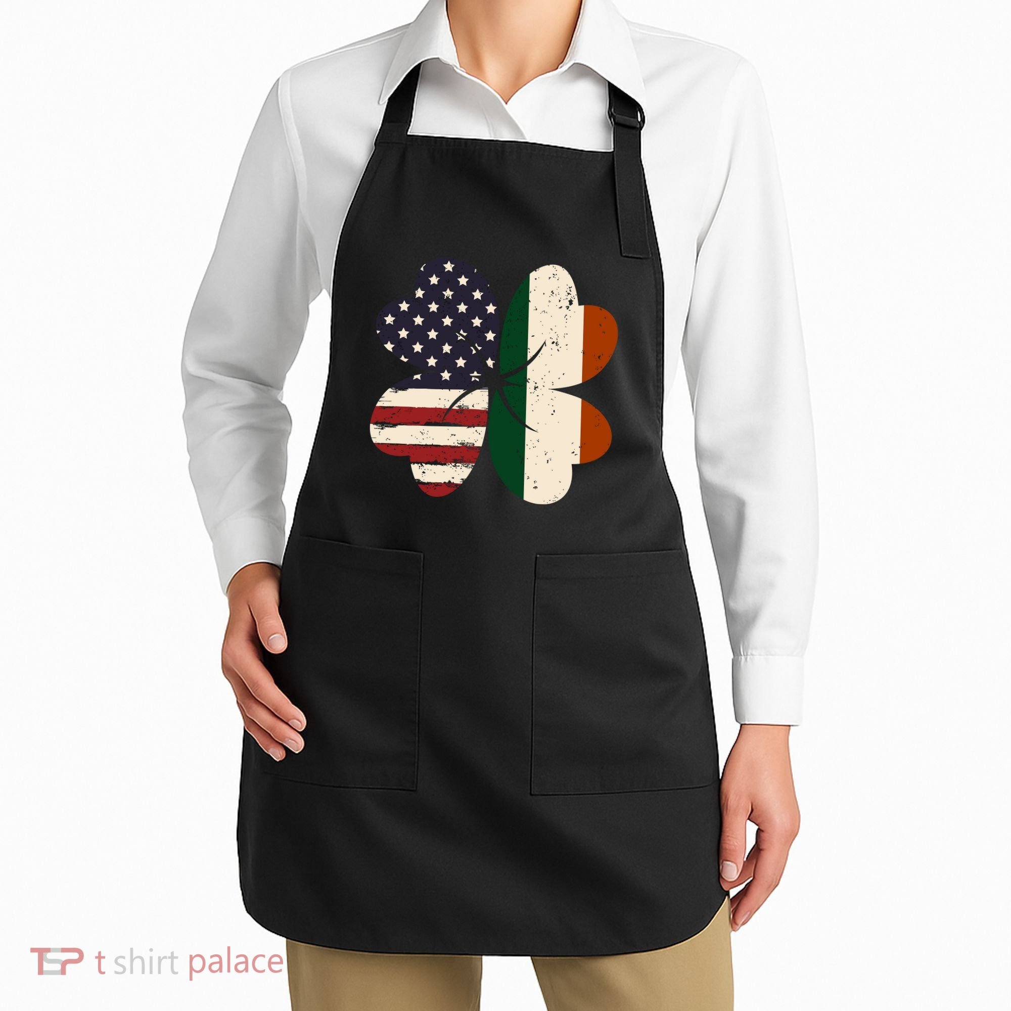 Irish American Flag Shamrock Apron
