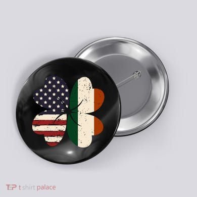 Irish American Flag Shamrock Button