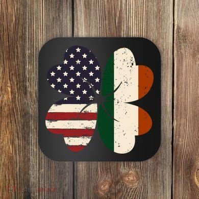 Irish American Flag Shamrock Coaster