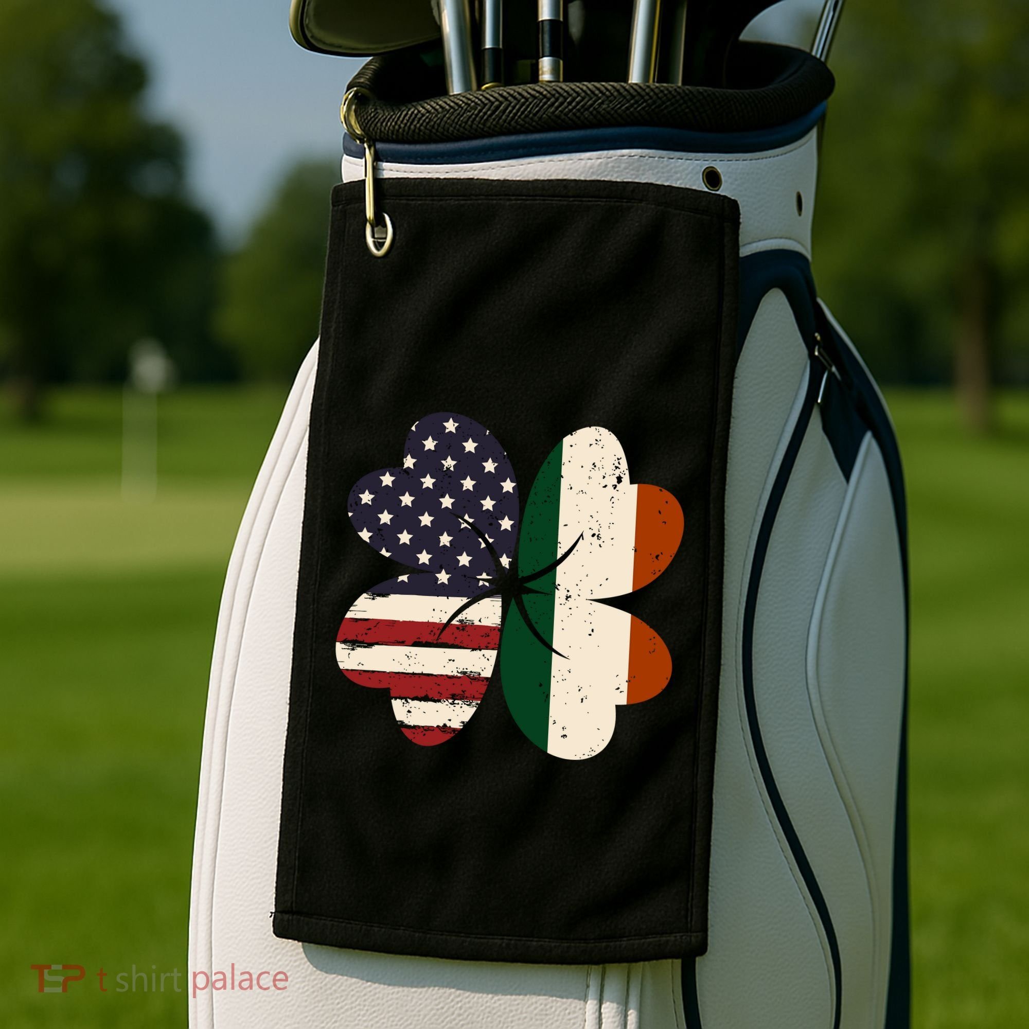 Irish American Flag Shamrock Golf Towel
