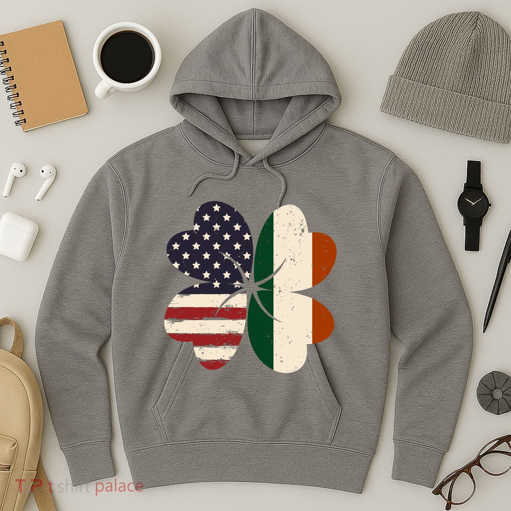 Irish American Flag Shamrock Hoodie