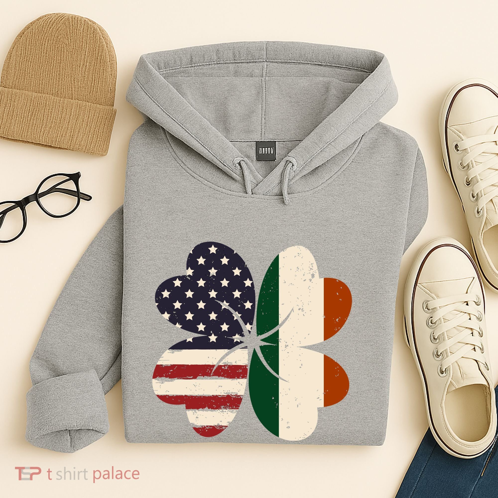 Irish American Flag Shamrock Hoodie