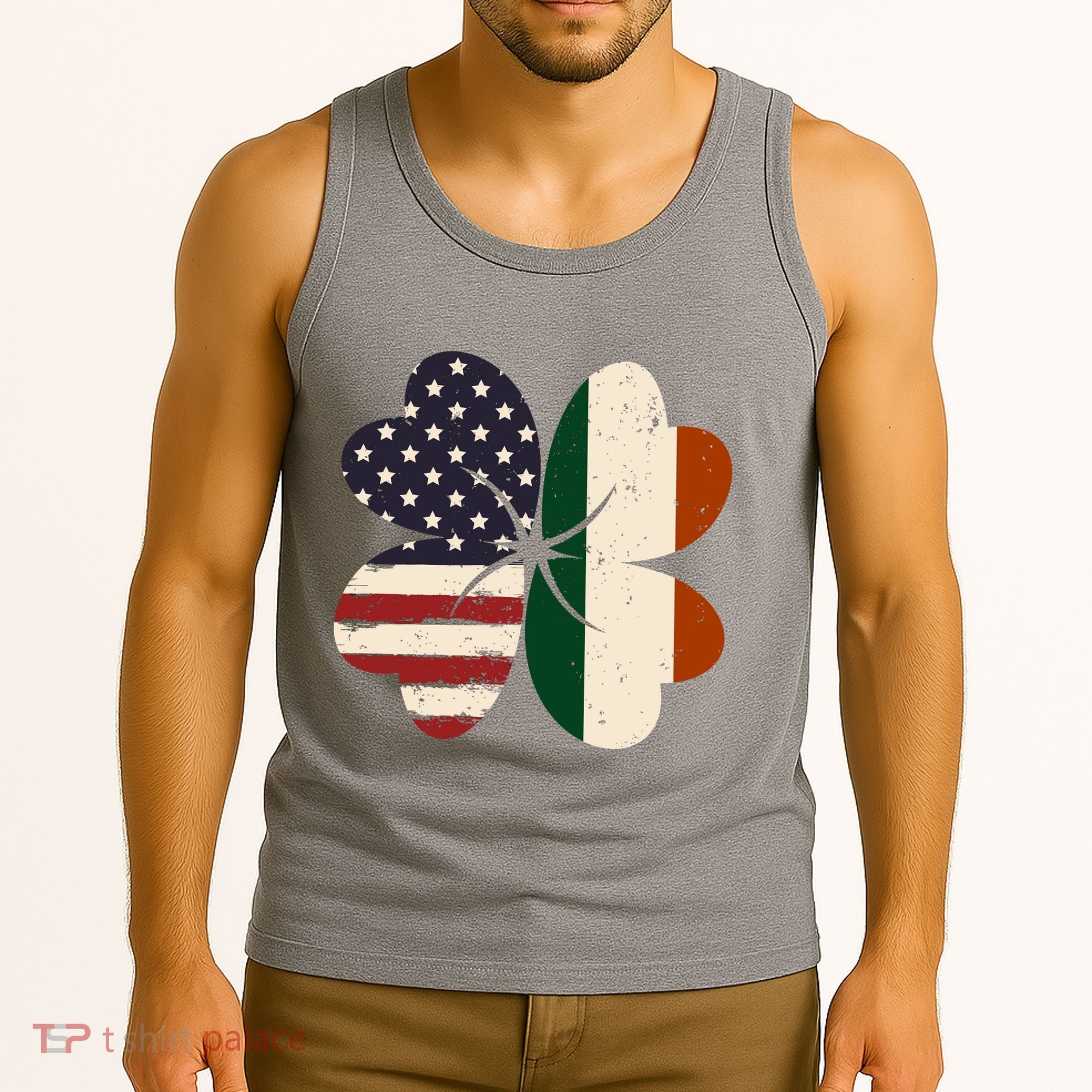 Irish American Flag Shamrock Tank Top