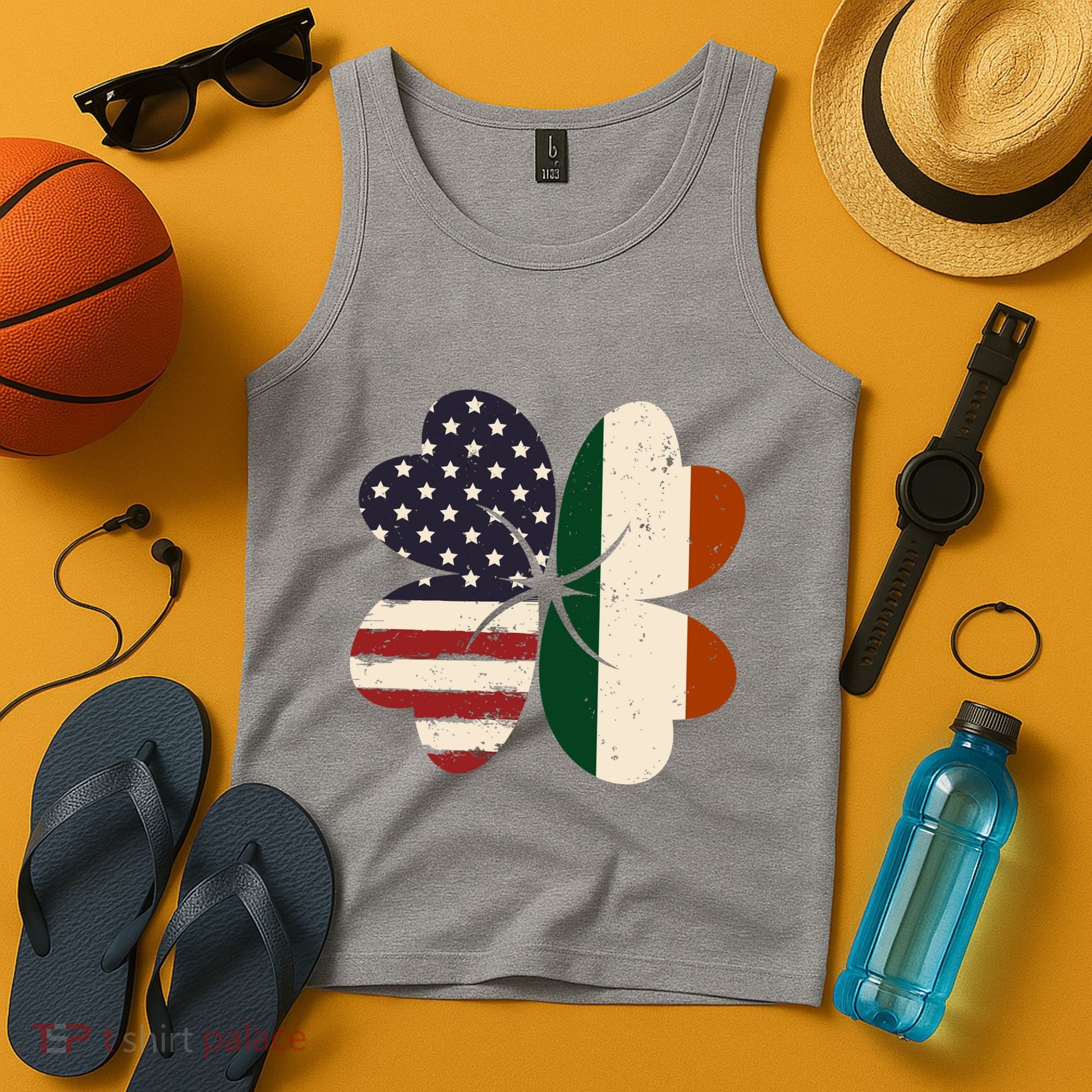 Irish American Flag Shamrock Tank Top
