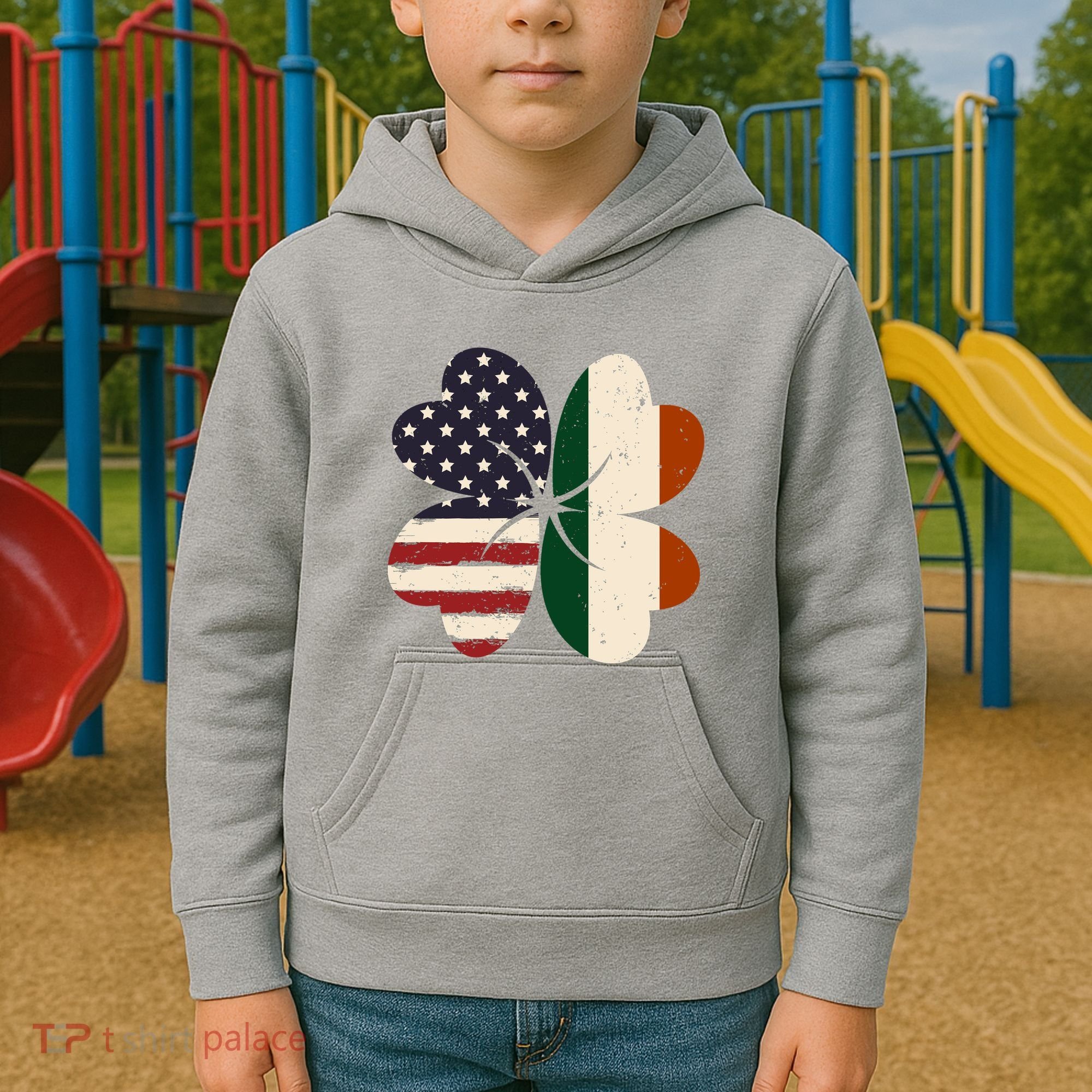 Irish American Flag Shamrock Kids Hoodie