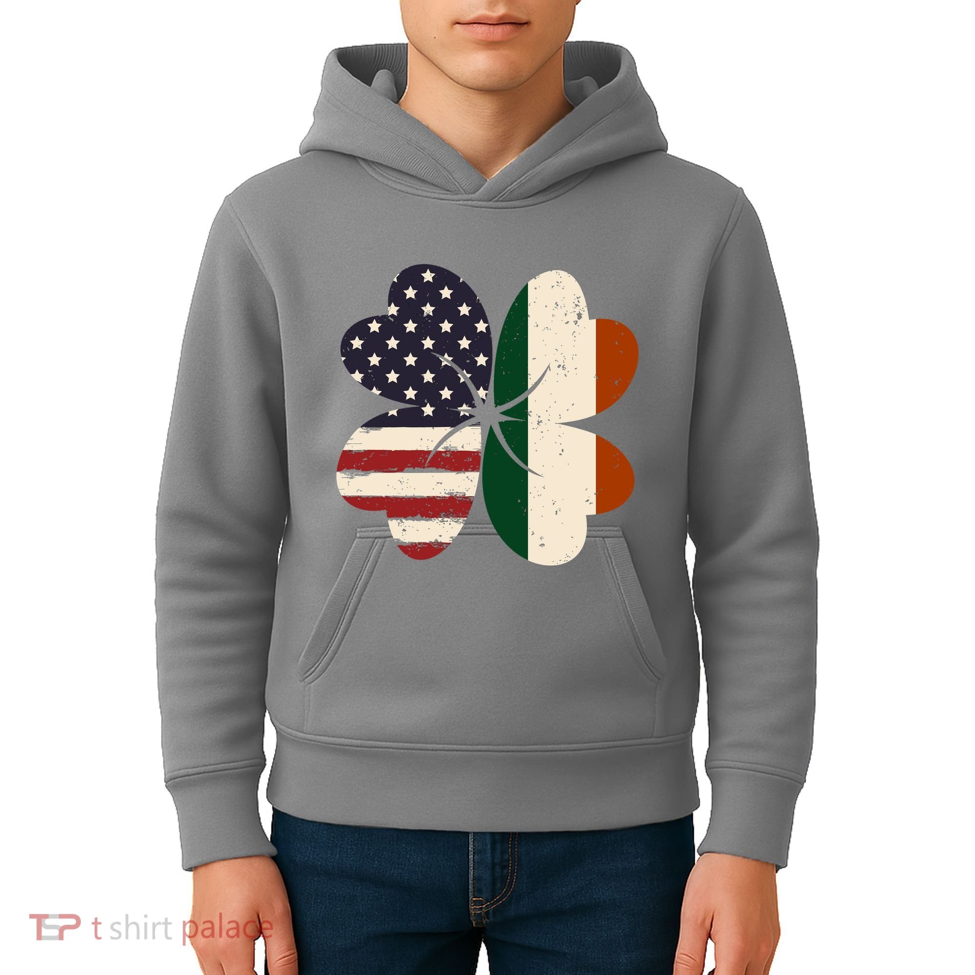 Irish American Flag Shamrock Kids Hoodie