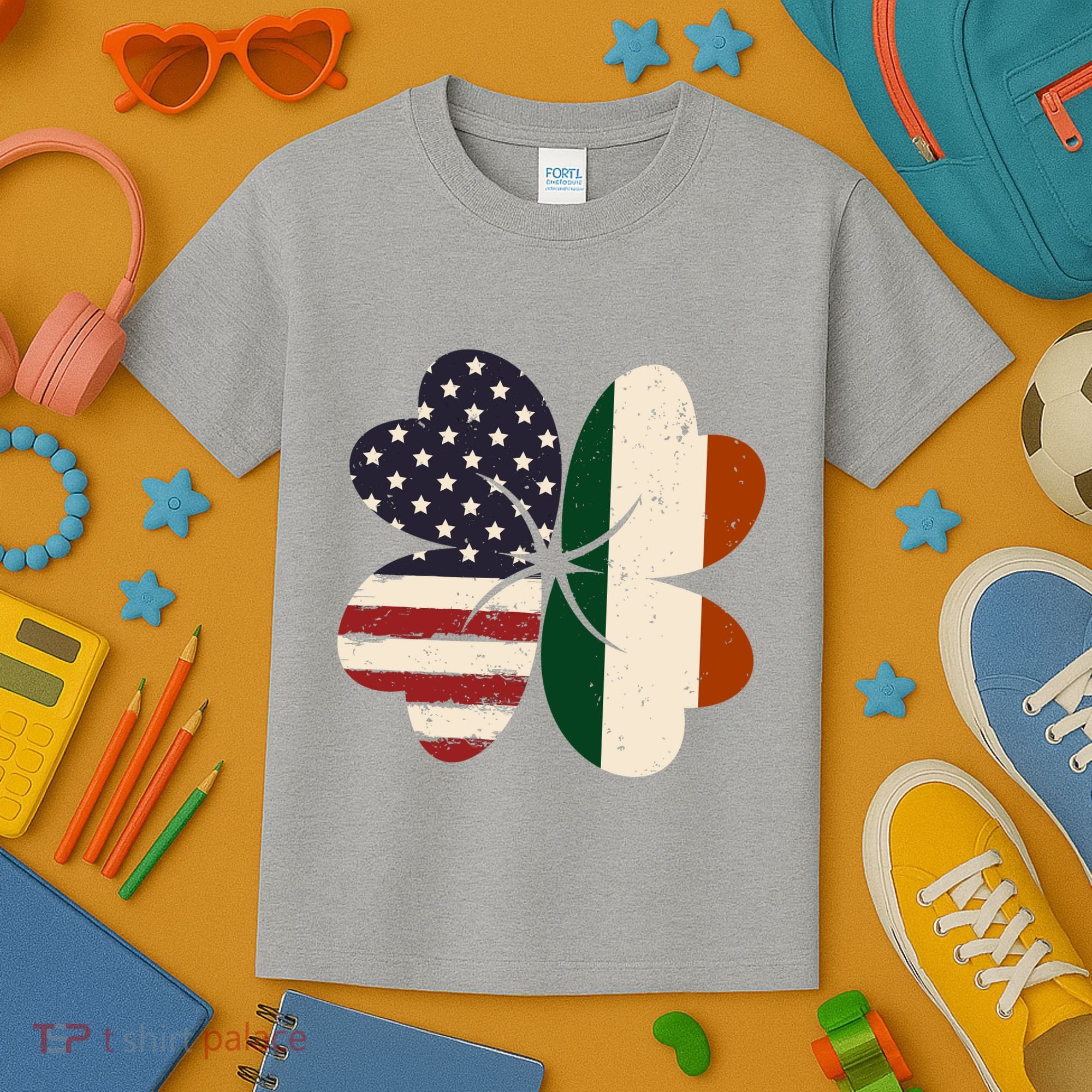 Irish American Flag Shamrock Kids T-Shirt