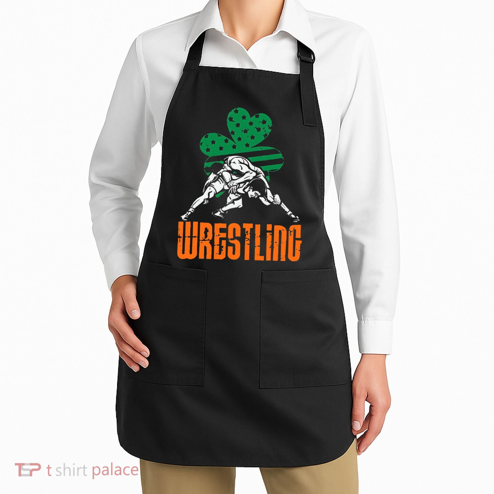 Irish American Flag Shamrock Wrestling St. Patricks Day Apron