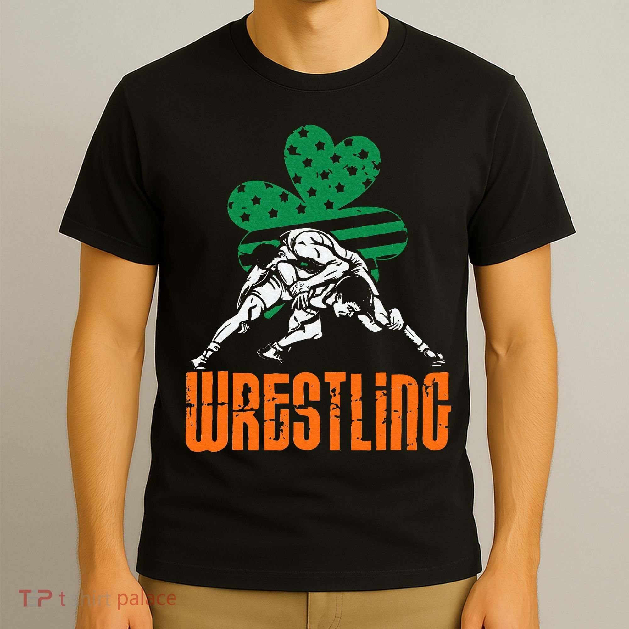 Irish American Flag Shamrock Wrestling St. Patricks Day T-Shirt