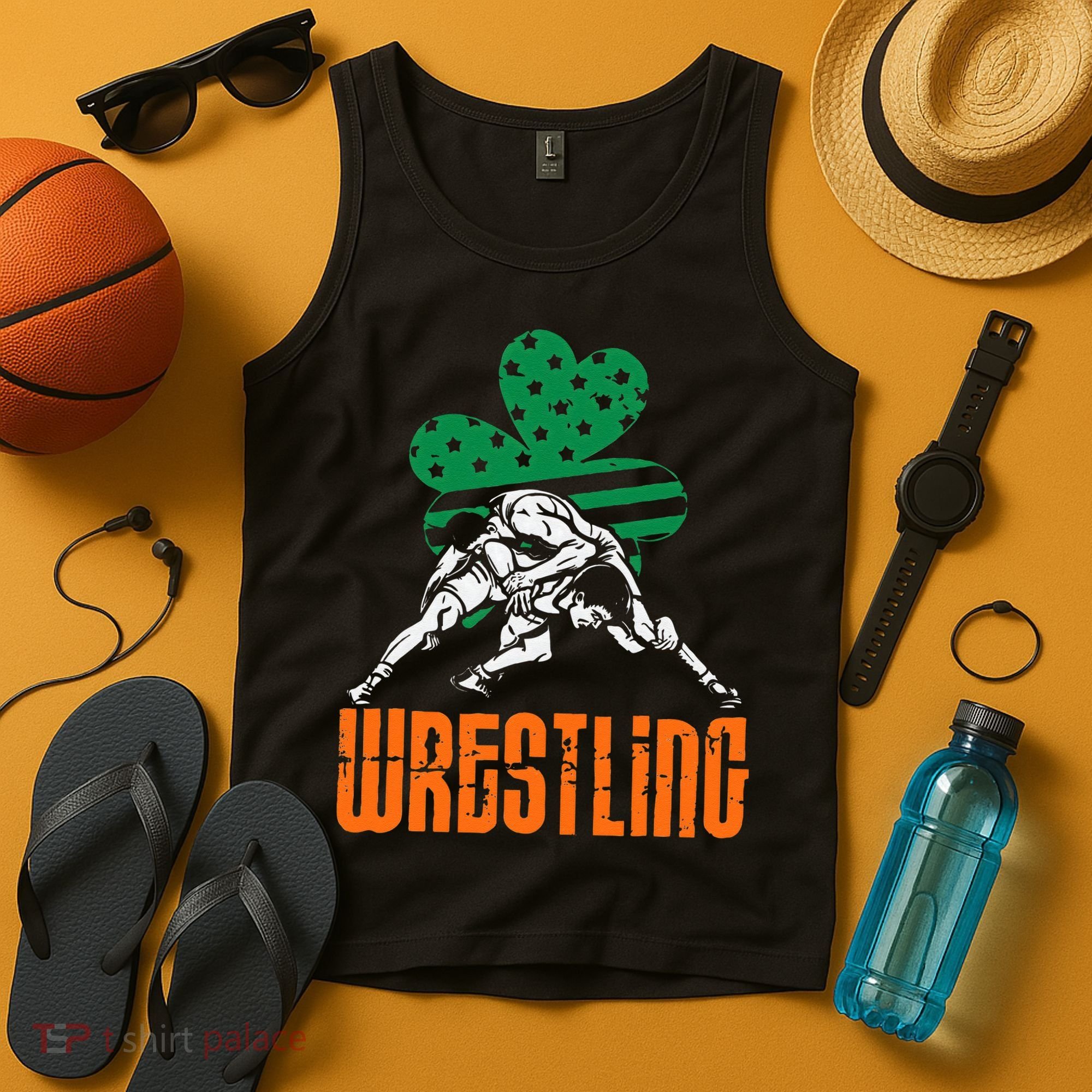 Irish American Flag Shamrock Wrestling St. Patricks Day Tank Top