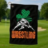 Irish American Flag Shamrock Wrestling St. Patricks Day Golf Towel thumb 1