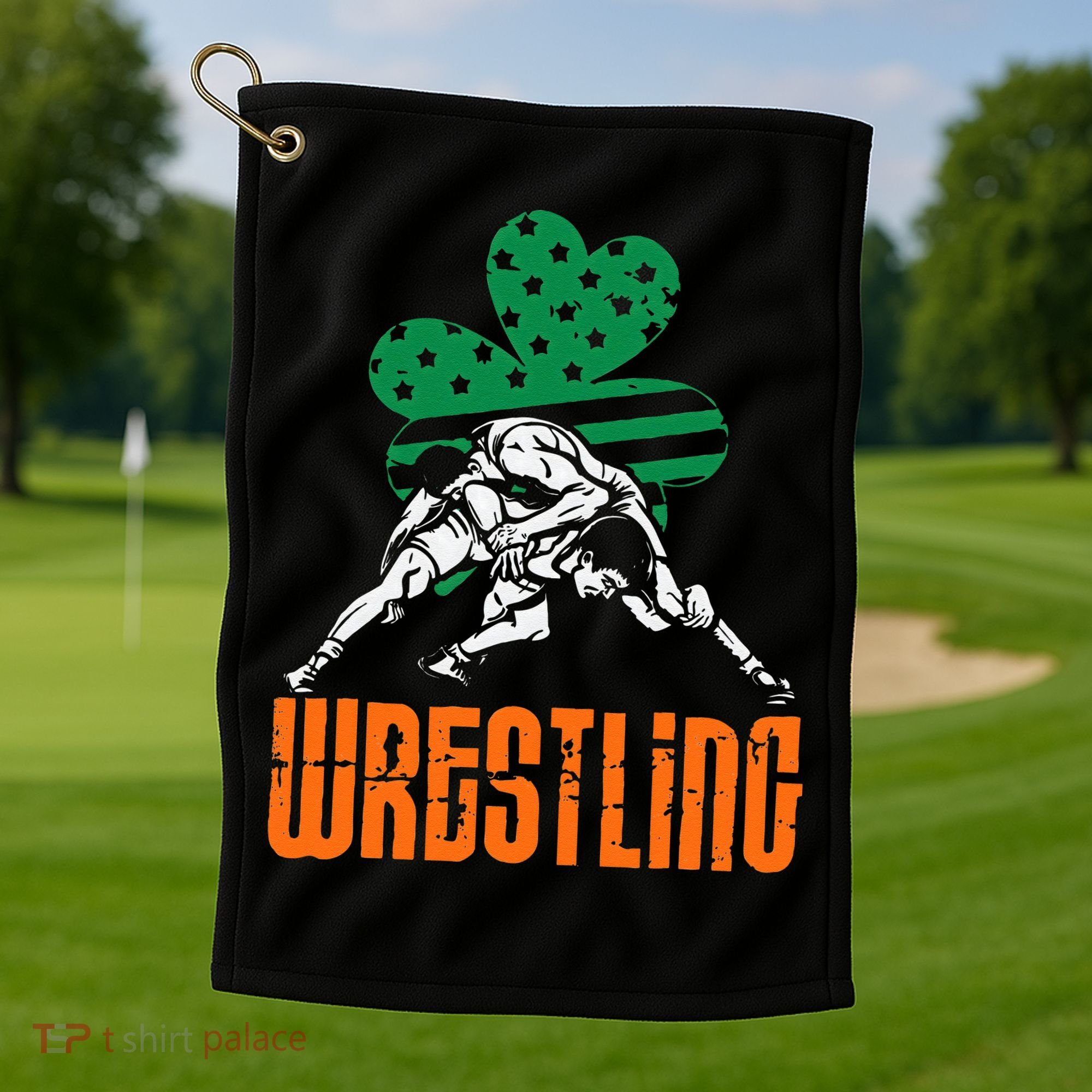 Irish American Flag Shamrock Wrestling St. Patricks Day Golf Towel